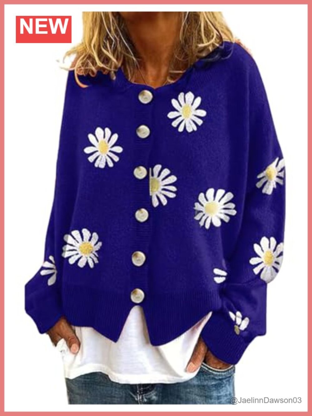 Ribbed Knit Daisy Floral Jacquard Button Down Crop Sweater Cardigan